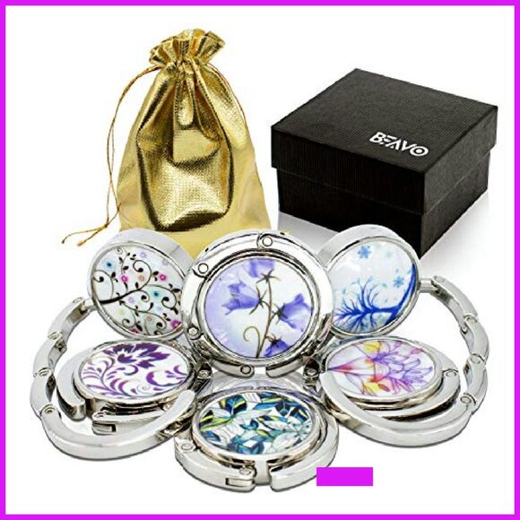 Foldable Handbag Hangers Set of 6 Mixed Patterns Zinc Alloy Practical Chic - Picture 2 of 8